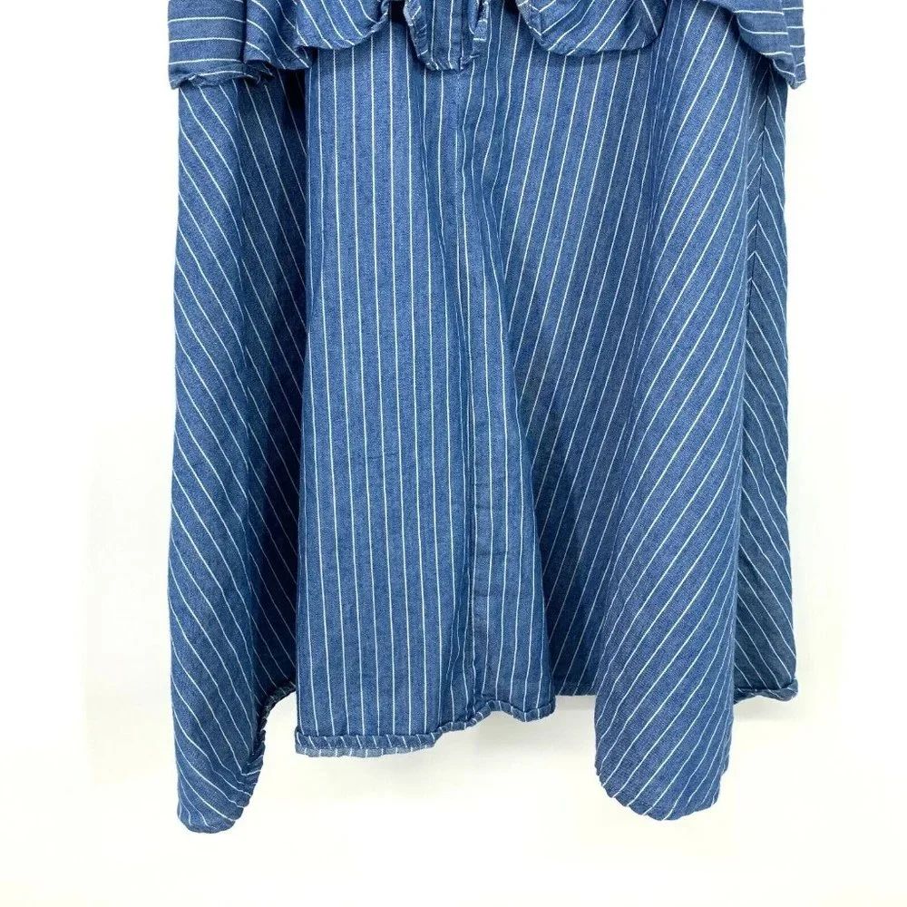 BCBGirls Dress Blue White Stripe Cold Shoulder Ruffle - Picture 11 of 11